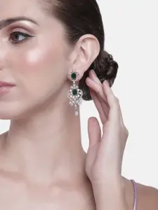 Estele Rhodium-Plated CZ Contemporary Drop Earrings