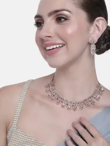 Estele Women Rose Gold-Plated CZ Studded Necklace with Earrings