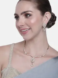 Estele Women Rhodium-Plated Crystal Studded Necklace with Earrings