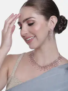 Estele Women Rose Gold-Plated CZ Studded Necklace with Earrings