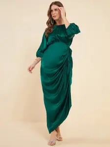 Antheaa Green Round Neck Puff Sleeves Maternity Maxi Dress