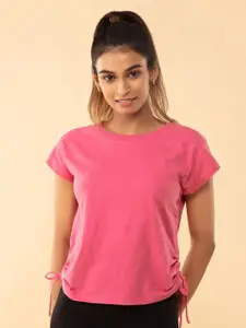 Nykd Women Ruched Extended Sleeves Cotton Gym T-shirt