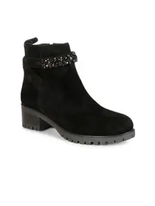 Saint G Women Mid Top Embellished Genuine Leather Block-Heel Regular Boots