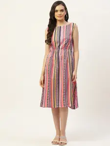 BAESD Geometric Printed Gathered A-Line Midi Dress