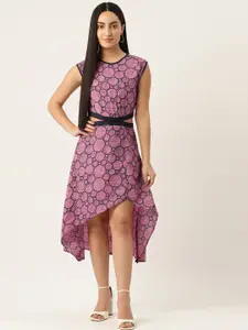 BAESD Geometric Printed Crepe Cut Out High Low A-Line Dress