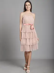 MARC LOUIS Layered Net Fit & Flare Dress