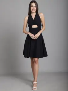 MARC LOUIS Halter Neck Cut-Out Crepe Fit & Flare Dress