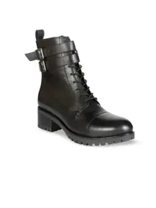 Saint G Women Mid Top Genuine Leather Block-Heel Regular Boots With Buckle Detail