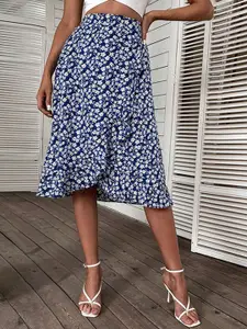 StyleCast Blue Floral Printed Tulip Skirt