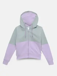 mackly Girls Colourblocked Hooded Front Open Sweatshirt