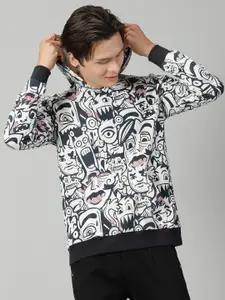 Rodzen Graphic Printed Hooded Cotton Pullover Sweatshirt
