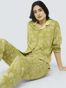 I like me Green Paisley Printed Pure Cotton Night suit