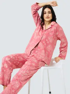 I like me Pink Paisley Printed Pure Cotton Night suit