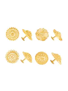 Vighnaharta Set Of 4 Gold Plated Floral Studs Earrings