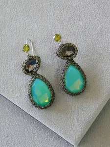 Rhea Rhodium-Plated Turquoise Crystal Drop Earrings Earrings