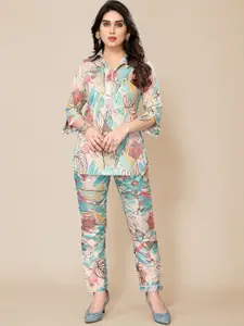 PYARI - A style for every story Floral Printed Shirt Collar Top With Trousers