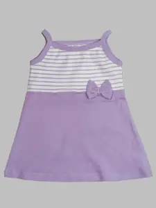 BAESD Girls Striped Shoulder Straps Bow Detailed Cotton A-Line Dress
