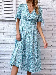 StyleCast Blue Floral Printed A-line Dress