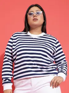 SASSAFRAS Curve Plus Size Striped Sweatshirt