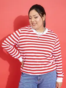 SASSAFRAS Curve Plus Size Striped Sweatshirt