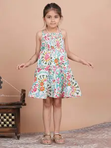 BAESD Girls Floral Printed Tiered Cotton A-Line Dress