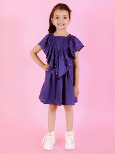 BAESD Girls Embellished Gathered Detailed Flutter Sleeves A-Line Dress