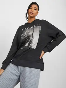 Styli Graphic Printed Hooded Cotton Sweatshirt