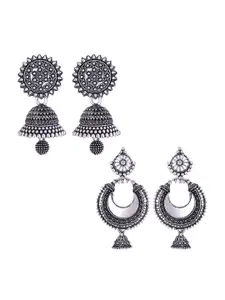 MEENAZ Set Of 2 Silver-Plated Stainless Steel Peacock Shaped Jhumkas