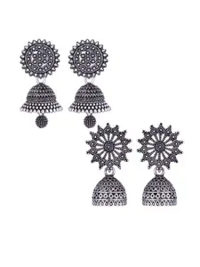 MEENAZ Set Of 2 Silver-Plated Stainless Steel Peacock Shaped Jhumkas