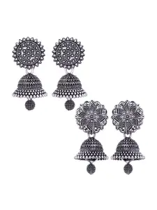 MEENAZ Set Of 2 Silver-Plated Stainless Steel Peacock Shaped Jhumkas
