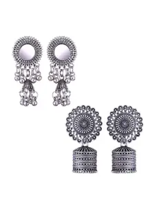 MEENAZ Set Of 2 Silver-Plated Peacock Shaped Drop Earrings