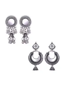 MEENAZ Set Of 2 Silver-Plated Peacock Shaped Drop Earrings