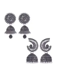 MEENAZ Set Of 2 Silver-Plated Dome Shaped Jhumkas