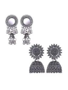 MEENAZ Set Of 2 Oxidised Classic Jhumkas Earrings