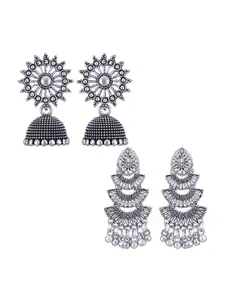 MEENAZ Set Of 2 Peacock Shaped Oxidised Classic Jhumkas Earrings