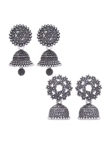MEENAZ Set Of 2 Peacock Shaped Oxidised Classic Jhumkas Earrings