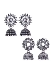 MEENAZ Set Of 2 Peacock Shaped Oxidised Classic Jhumkas Earrings