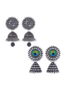MEENAZ Set Of 2 Silver-Plated Dome Shaped Jhumkas
