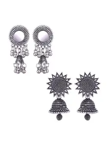 MEENAZ Set Of 2 Silver-Plated Dome Shaped Jhumkas