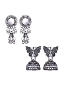 MEENAZ Set Of 2 Silver-Plated Dome Shaped Jhumkas