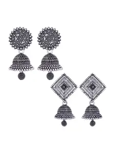 MEENAZ Set Of 2 Stainless Steel Silver Plated Artificial Stones and Beads Studded Earrings