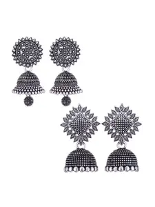 MEENAZ Set Of 2 Silver-Plated Peacock Shaped Jhumkas