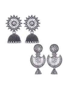 MEENAZ Set Of 2 Silver-Plated Peacock Shaped Jhumkas