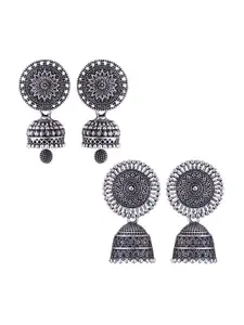 MEENAZ Set Of 2 Silver Plated Peacock Shaped Jhumkas