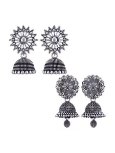 MEENAZ Set Of 2 Silver-Toned Peacock Shaped Jhumkas