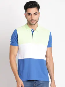 Indian Terrain Colourblocked Polo Collar Cotton T-shirt