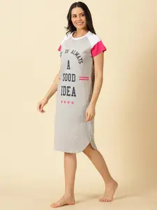 PURPLE FLAUNT Typography Printed T-Shirt Nightdress
