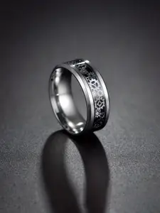 VIEN Men Silver-Plated Stainless Steel Mechanical Gear Wheel Finger Ring