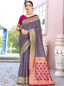 Anouk Blue & Pink Ethnic Motifs Woven Design Kanjeevaram Saree