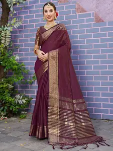 Anouk Magenta Solid Zari Organza Saree